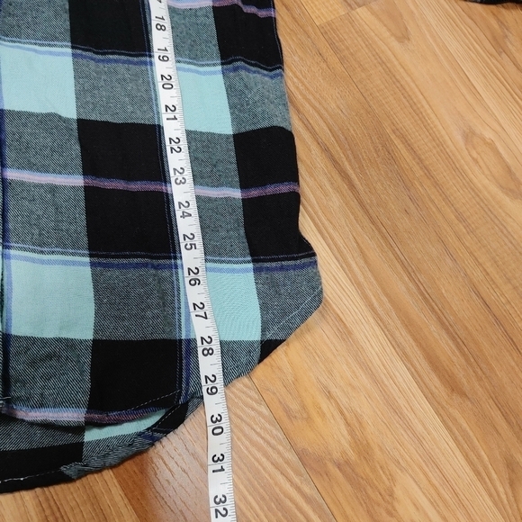 Make + Model Aqua Plaid Flannel Button Down Shirt Size XXS - Picture 5 of 9